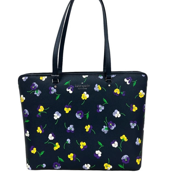 Kate Spade Perfect Large Top Zip Tote Bag Blazer Blue Pansy Toss Dahlia Floral - Picture 2 of 6